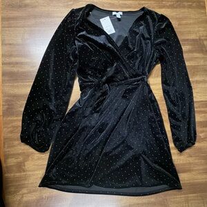 Black Velvet Long Sleeve Wrap Dress. Fit and flare, holiday, party. NWT